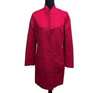 Chico's Red Lightweight Wool Blend Trench Peacoat Over Coat Jacket Size 1 Medium